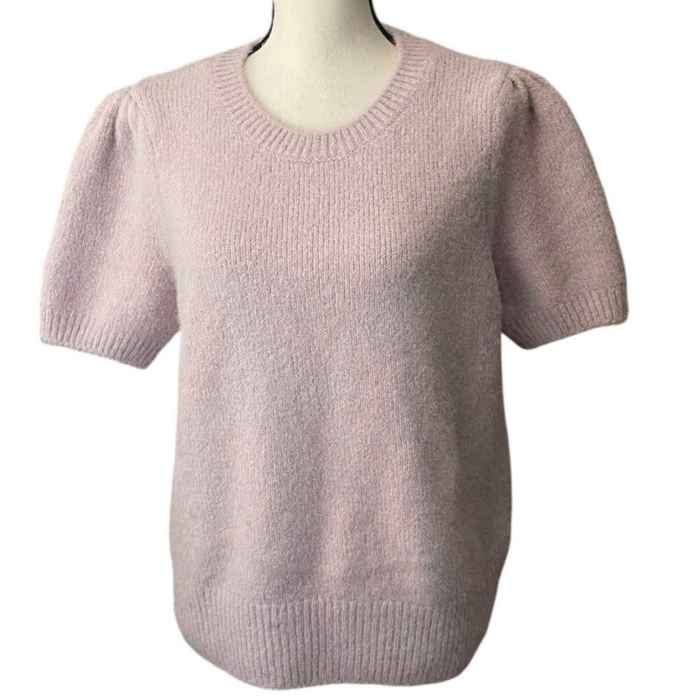 CeCe Pink Short Puff Sleeve Fuzzy Sweater Crewneck Knit Top Size XL Soft Girl